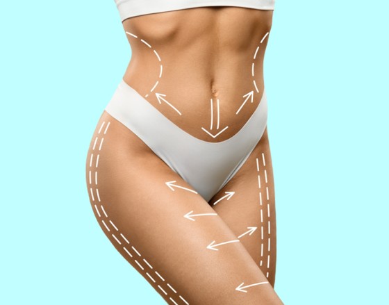 Body sculpting guide on female torso and legs